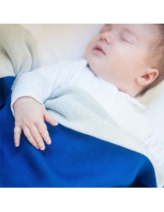 COUVERTURE BEBE EN JACQUARD DE COTON BIO - BLEU 2
