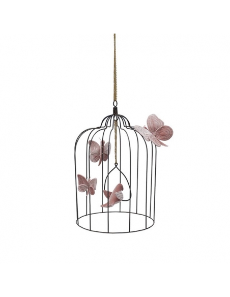 Cage bohémienne et ses oiseaux de velours Vieux rose, Large