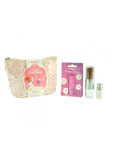 Sparkling pouch pink - Magical brush and lip balm - Organic - Silver - Namaki